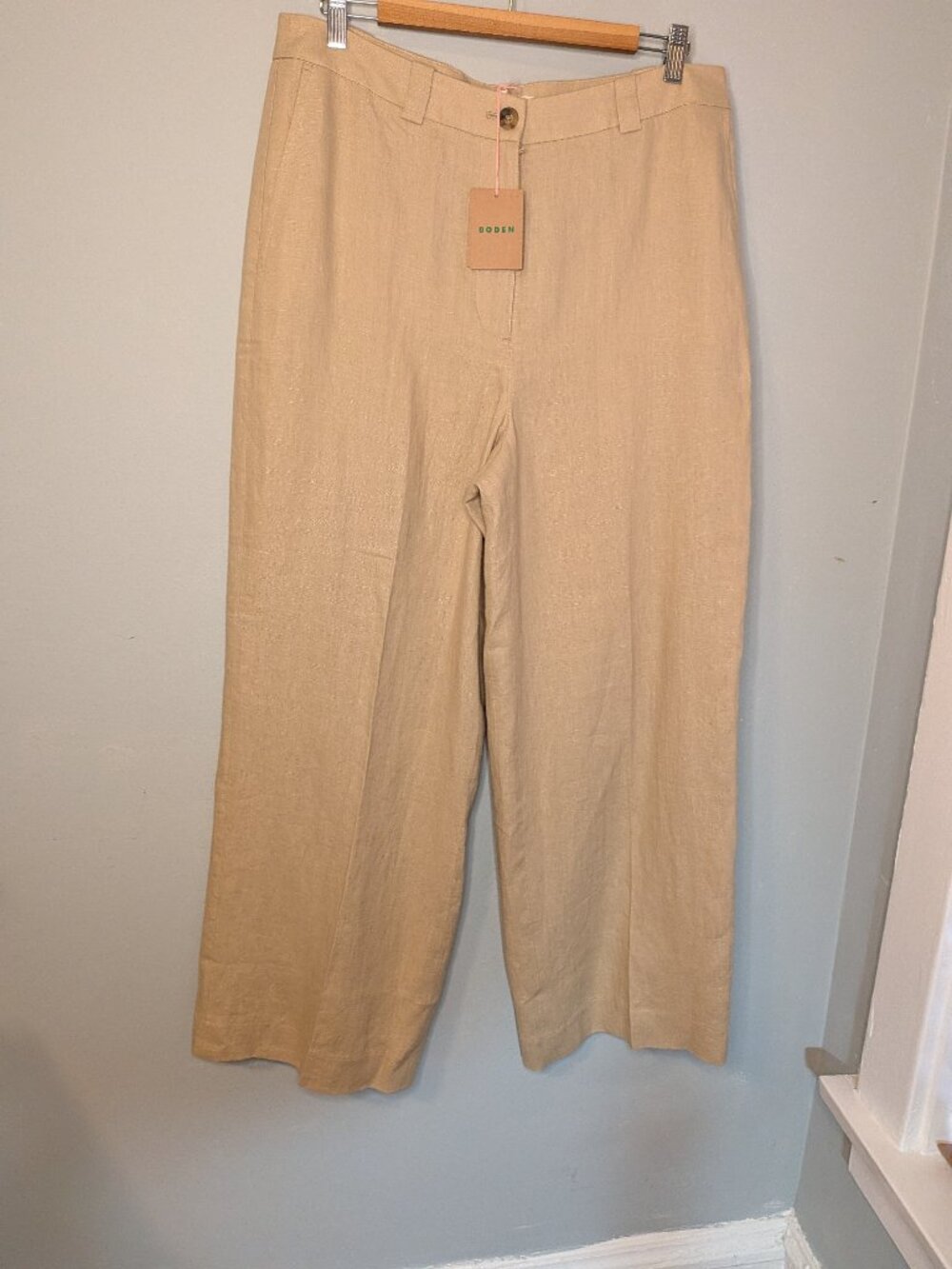NWT Boden Pants US 16 Wide Leg Linen Beige Khaki Women Career Casual